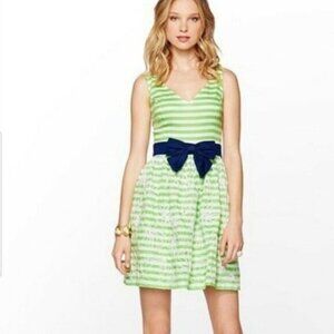 Lilly Pulitzer Roswell Green Striped Dress with Navy Bow size 2